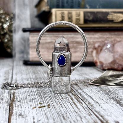 Clear Quartz and Glass Accent Bead Crystal Necklace / Silver Rollerball Necklace