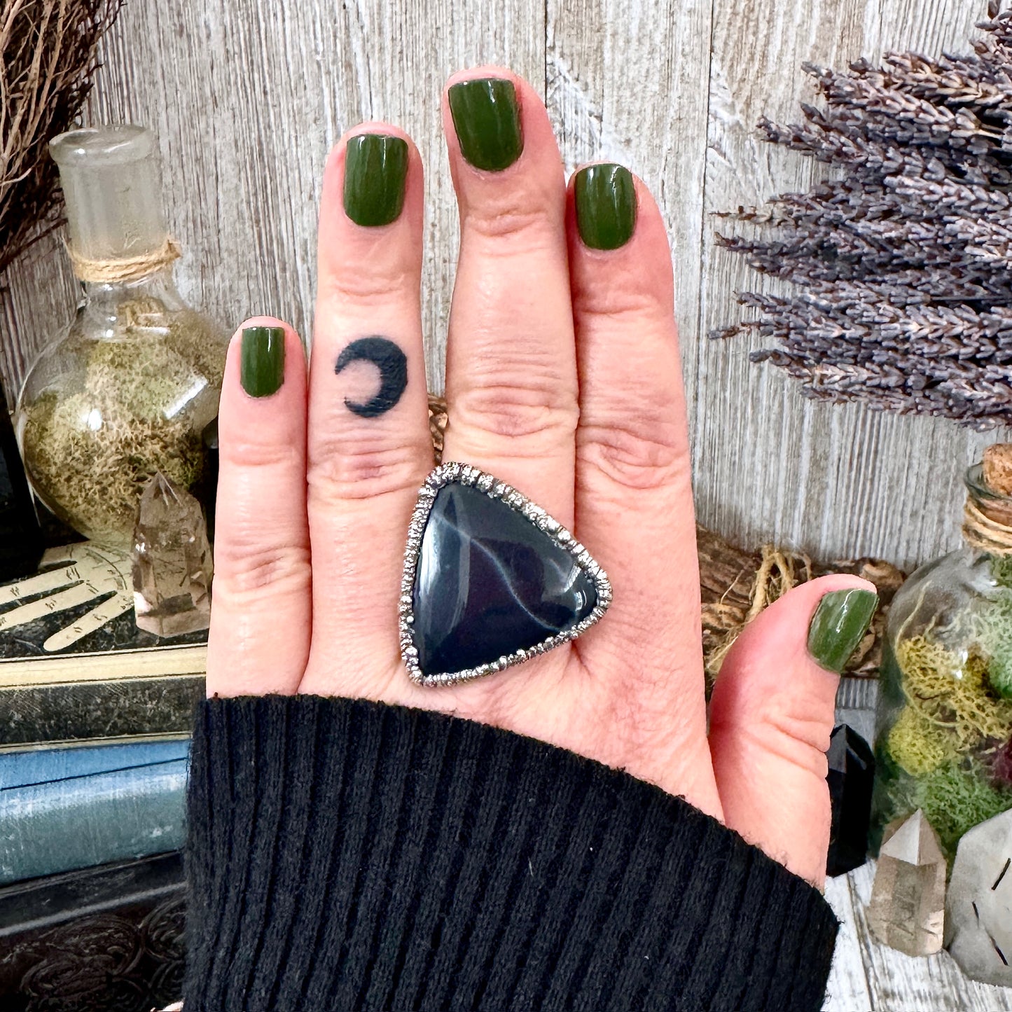 Spiderweb Obsidian Crystal Ring Fine Silver Size 8.5 / Foxlark Collection - One of a Kind