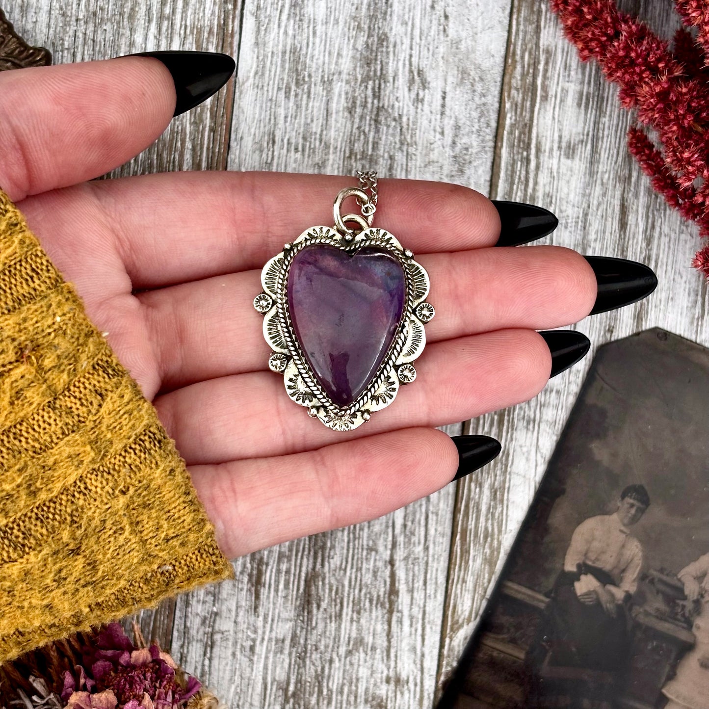 Amethyst Crystal Heart Necklace in Sterling Silver  -Designed by FOXLARK Collection