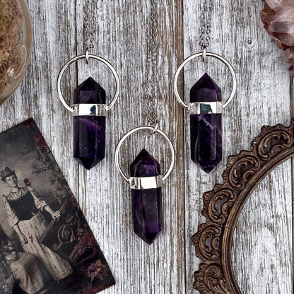 Amethyst Crystal Point Necklace in Sterling Silver, Purple Necklace  -Designed by FOXLARK Collection