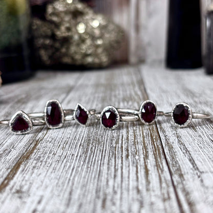 Garnet Ring Fine Silver Small Faceted Stone Ring Size 5 6 7 8 9 10 11 / Foxlark Collection