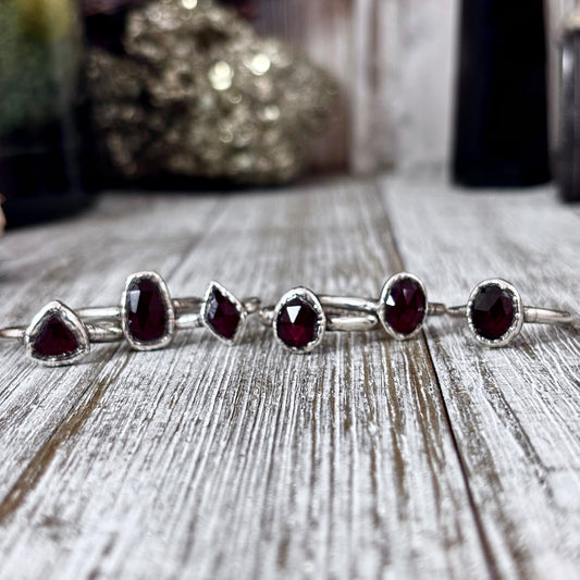 Garnet Ring Fine Silver Small Faceted Stone Ring Size 5 6 7 8 9 10 11 / Foxlark Collection
