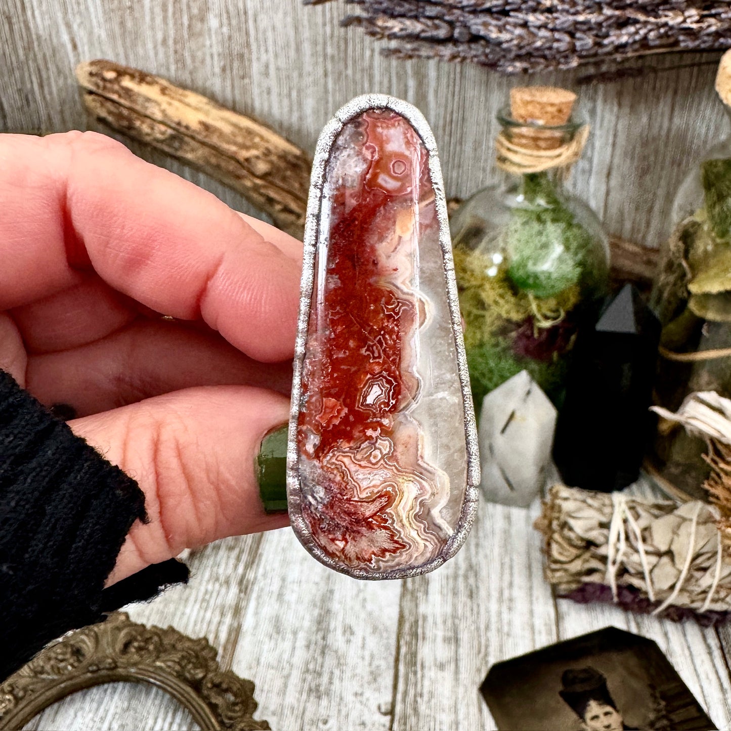 Crazy Lace Agate Crystal Ring Fine Silver Size 9 / Foxlark Collection - One of a Kind