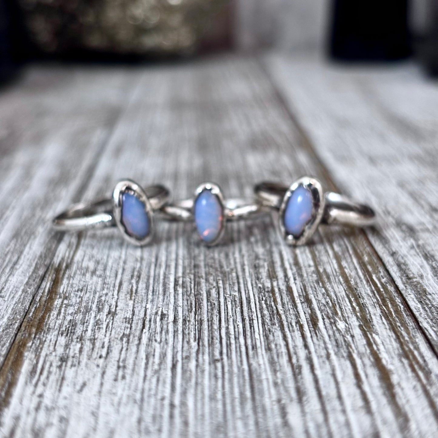 Vintage Glass Bead Pinfire Opal Ring Fine Silver Small Faceted Stone Ring Size 5 6 7 8 9 10 11 / Foxlark Collection