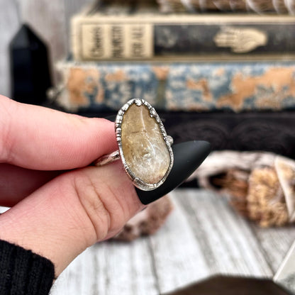 Yellow Citrine Small Stone Ring in Fine Silver Size 5 6 7 8 9 10 / Foxlark Collection