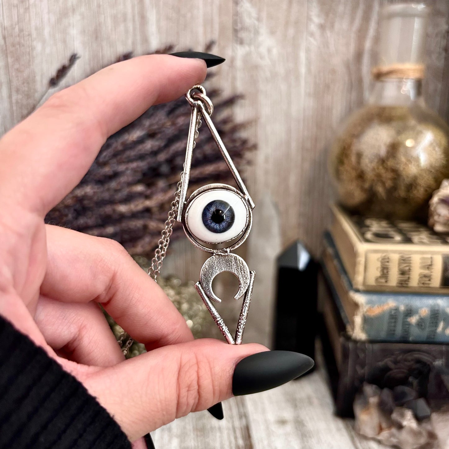 Moss & Moon Collection -  Blue Iris Glass Eye Necklace set Fine Silver /