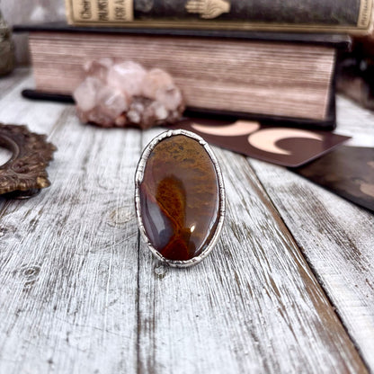 Fancy Moss Agate Crystal Ring Fine Silver Size 8 / Foxlark Collection - One of a Kind