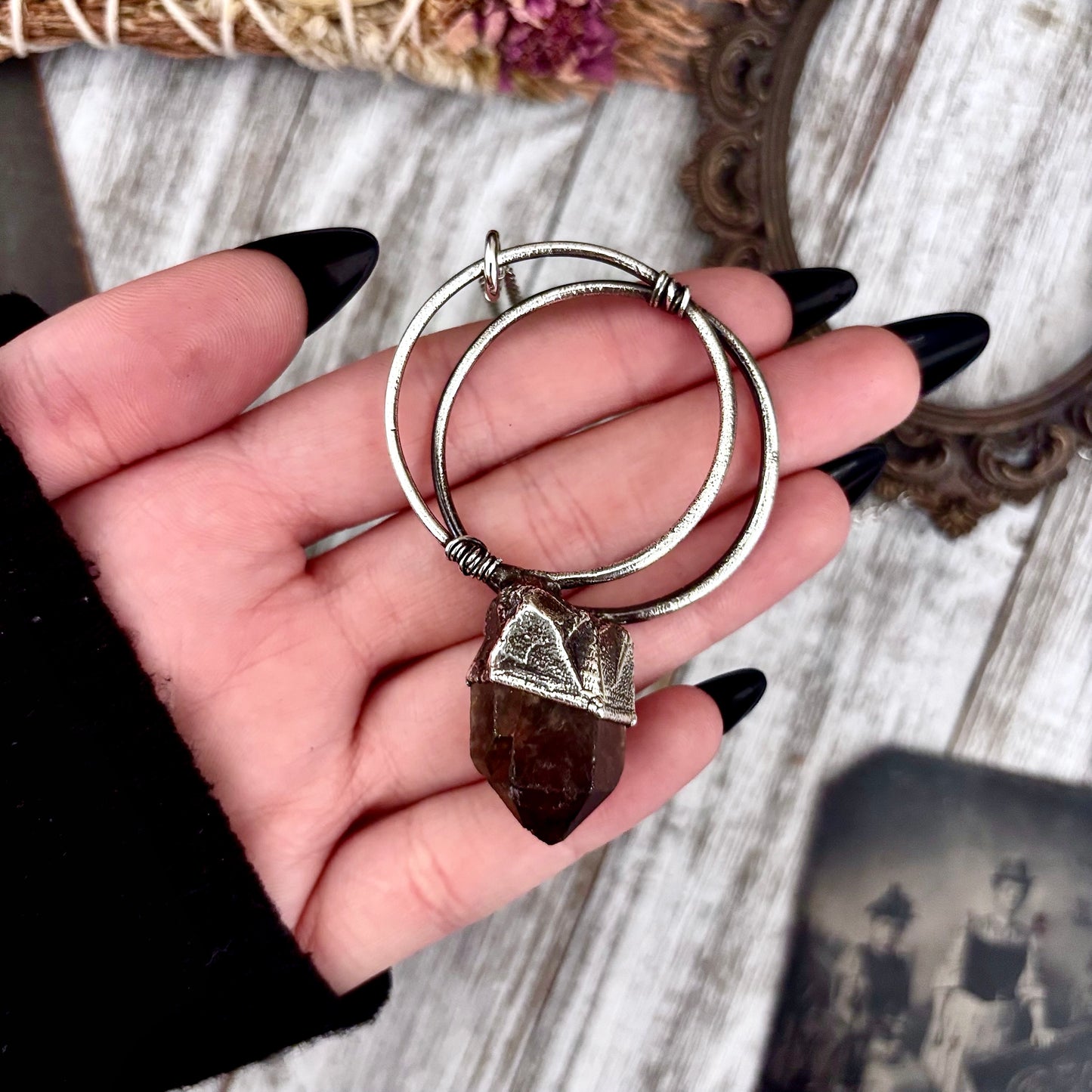 Raw Smoky Quartz Crystal  Necklace in Fine Silver / Foxlark Collection - One of a Kind