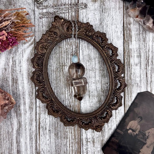 Multi Stone Aquamarine Clear Quartz Crystal ball and Point Necklace in Fine Silver / Foxlark Collection - One of a Kind (Copy)