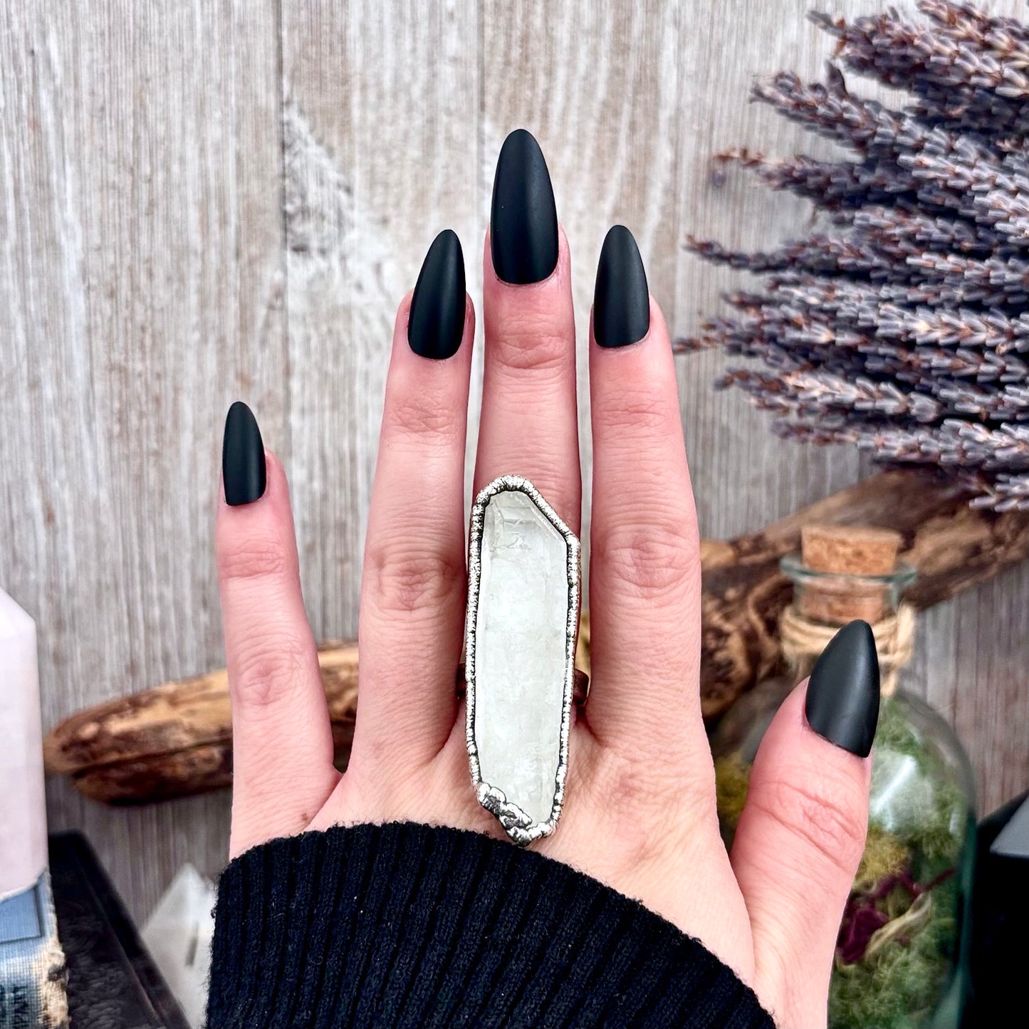 Raw Clear Quartz Crystal Ring Set in Fine Silver Size 8.5 / Foxlark Collection - One of a Kind