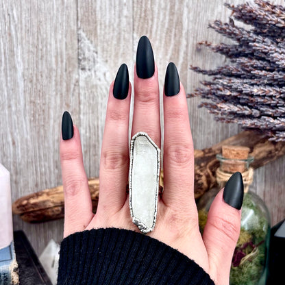 Raw Clear Quartz Crystal Ring Set in Fine Silver Size 8.5 / Foxlark Collection - One of a Kind