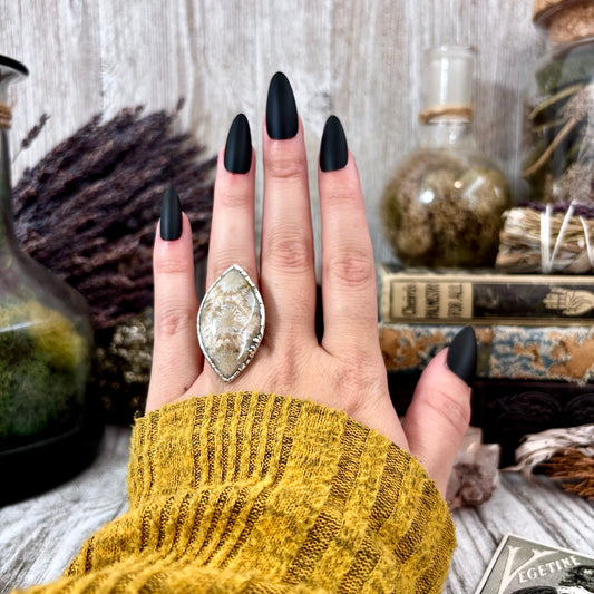 Fossilized Coral Ring Silver Size 5.5 / Foxlark Collection - One of a Kind