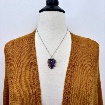 Amethyst Crystal Heart Necklace in Sterling Silver  -Designed by FOXLARK Collection