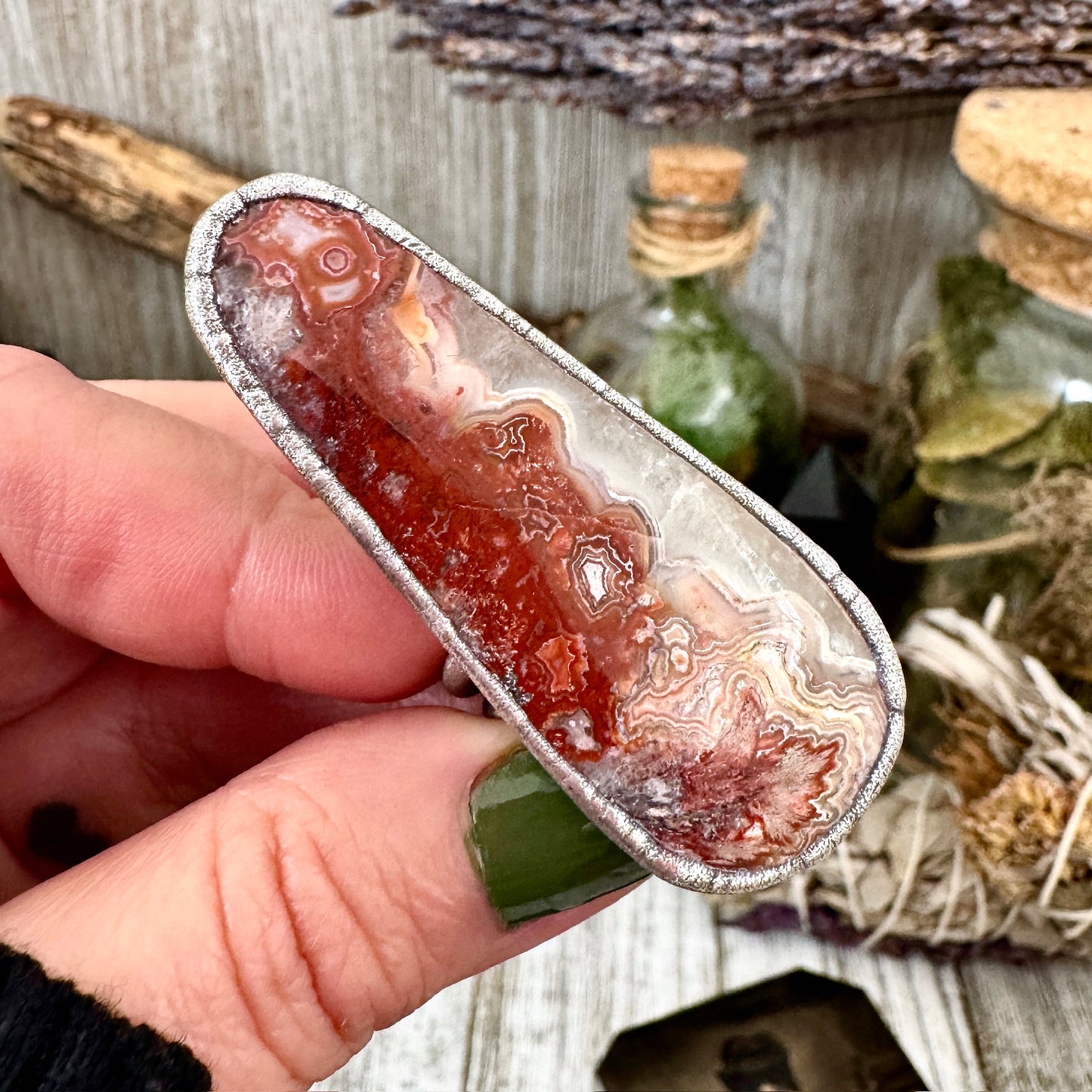 Crazy Lace Agate Crystal Ring Fine Silver Size 9 / Foxlark Collection - One of a Kind