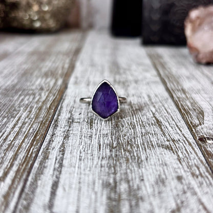 Amethyst Ring Fine Silver Small faceted Stone Ring Size 5 6 7 8 9 10 11 / Foxlark Collection