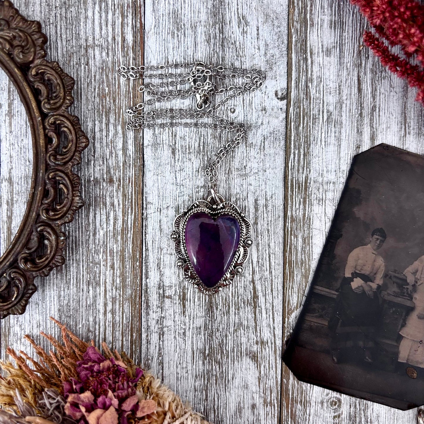 Amethyst Crystal Heart Necklace in Sterling Silver  -Designed by FOXLARK Collection