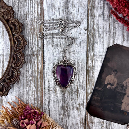 Amethyst Crystal Heart Necklace in Sterling Silver  -Designed by FOXLARK Collection