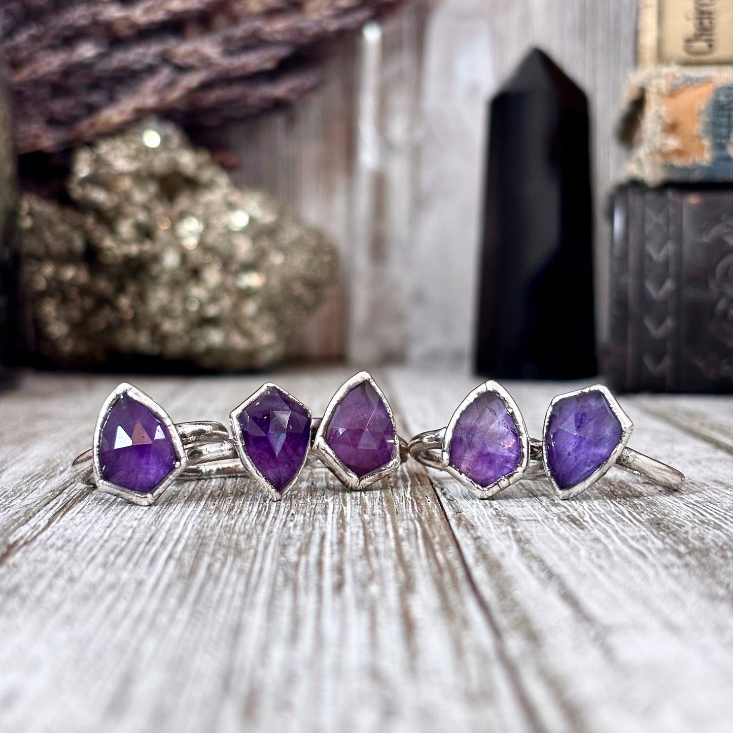 Amethyst Ring Fine Silver Small faceted Stone Ring Size 5 6 7 8 9 10 11 / Foxlark Collection