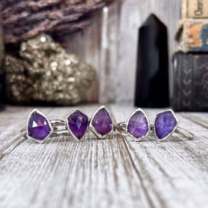 Amethyst Ring Fine Silver Small faceted Stone Ring Size 5 6 7 8 9 10 11 / Foxlark Collection