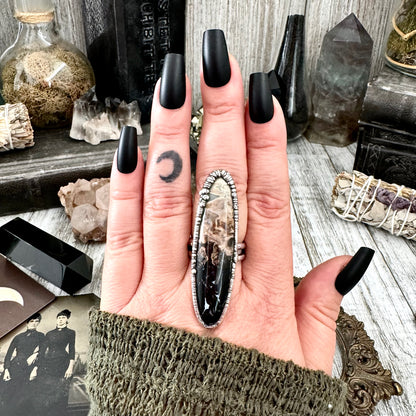 Fossilized Palm Root Ring Size 9 Black Fossilized Wood / Foxlark Crystal Jewelry Collection