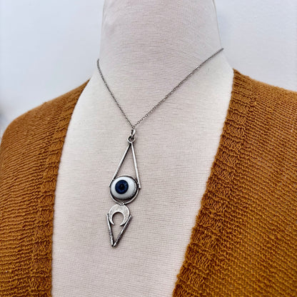 Moss & Moon Collection -  Blue Iris Glass Eye Necklace set Fine Silver /