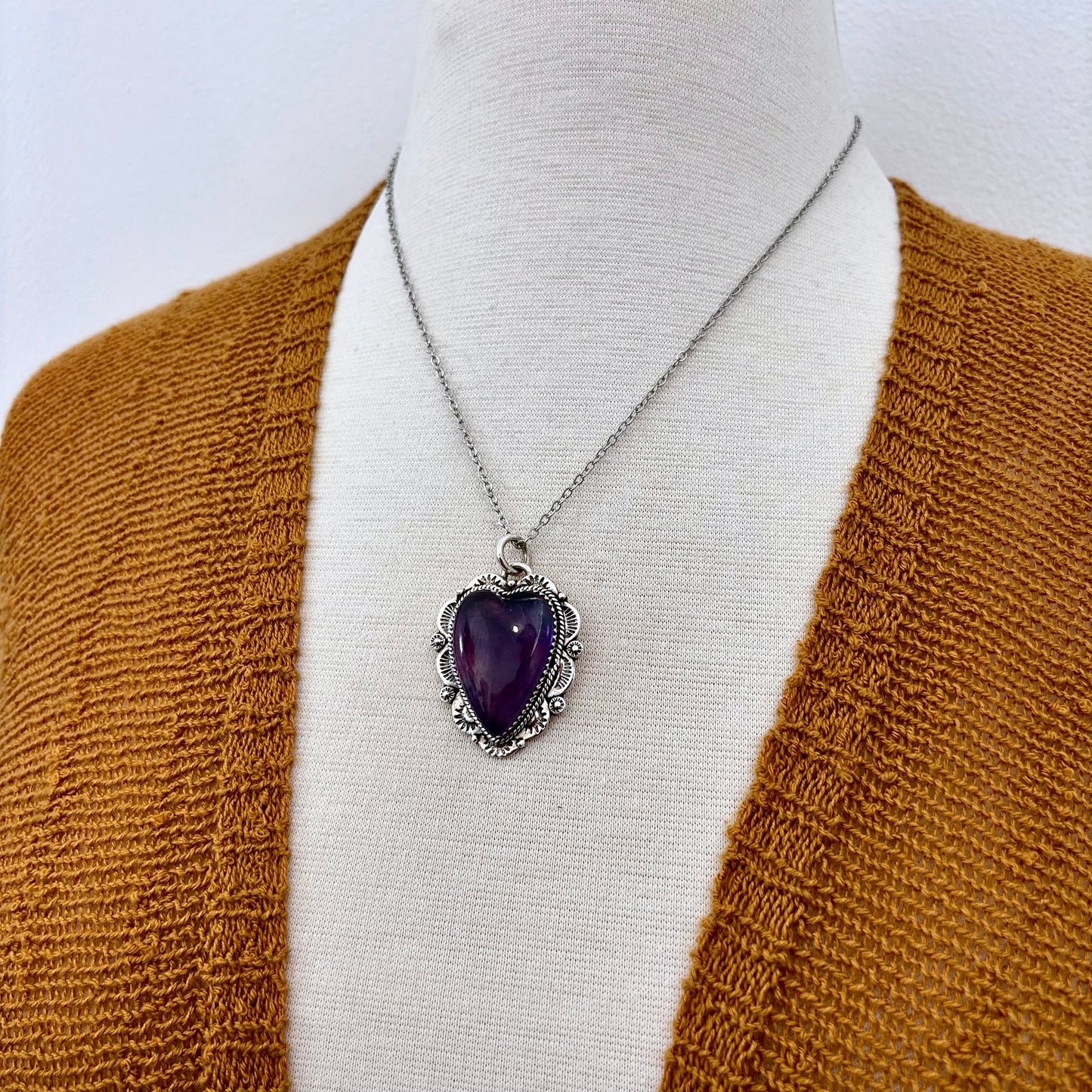 Amethyst Crystal Heart Necklace in Sterling Silver  -Designed by FOXLARK Collection