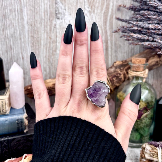 Raw Amethyst Crystal  Ring Set in Fine Silver Size 8 / Foxlark Collection - One of a Kind