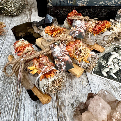 Sage Crystal Bundle with White Sage Palo Santo Clear Quartz / Foxlark Cleanse & Manifest Bundle