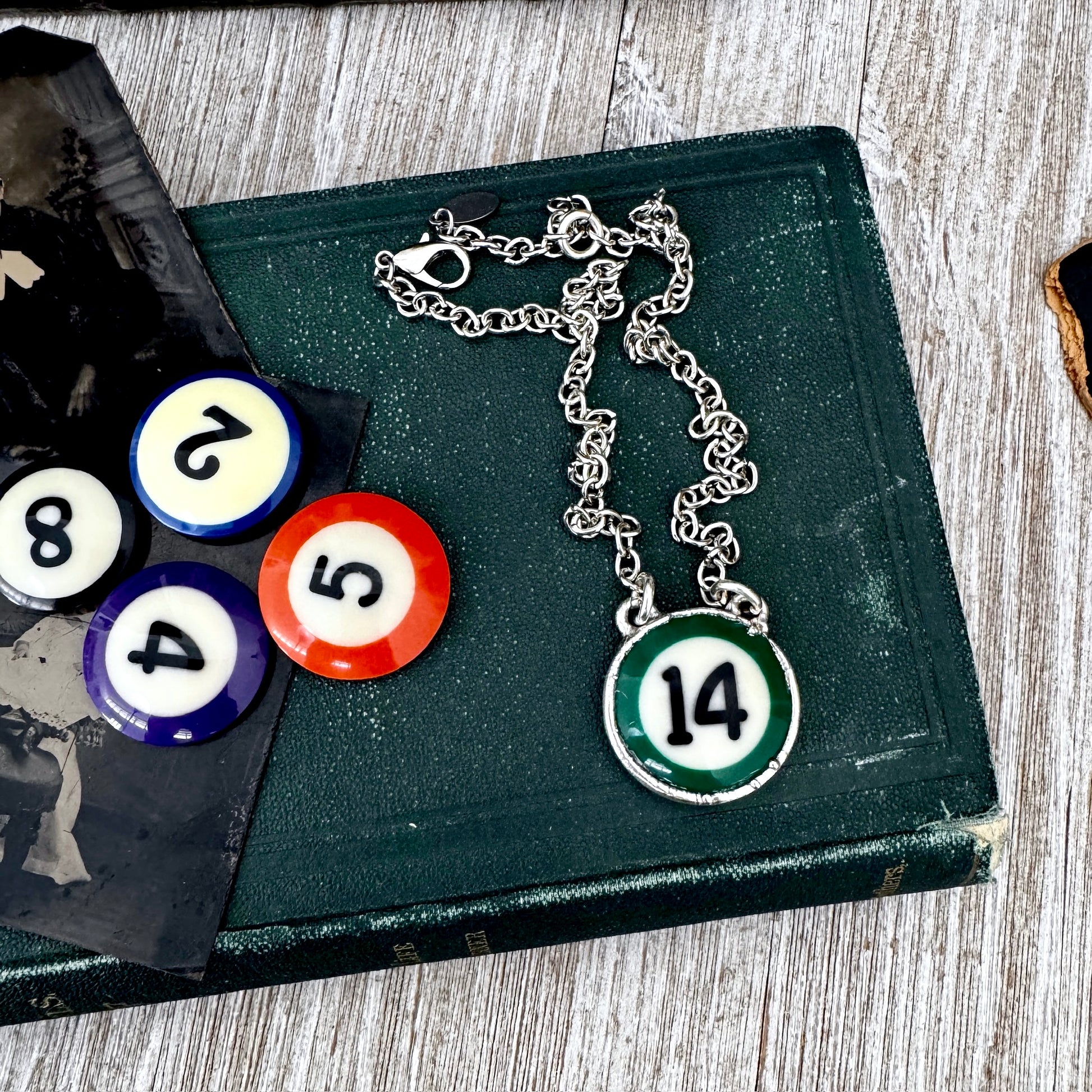 Playing Games - #14 Vintage Pool Ball Necklace Fine Silver - One of a Kind.