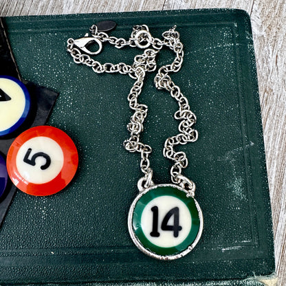 Playing Games - #14 Vintage Pool Ball Necklace Fine Silver - One of a Kind.