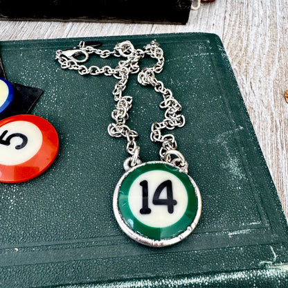 Playing Games - #14 Vintage Pool Ball Necklace Fine Silver - One of a Kind.