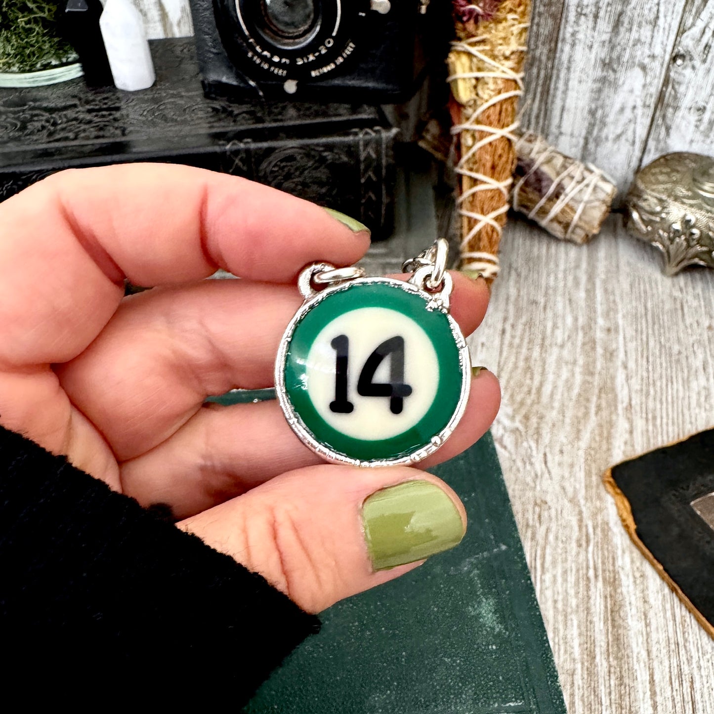 Playing Games - #14 Vintage Pool Ball Necklace Fine Silver - One of a Kind.