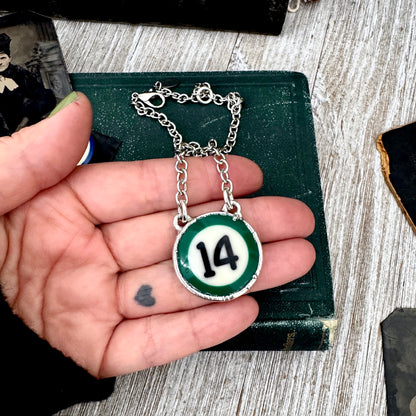 Playing Games - #14 Vintage Pool Ball Necklace Fine Silver - One of a Kind.