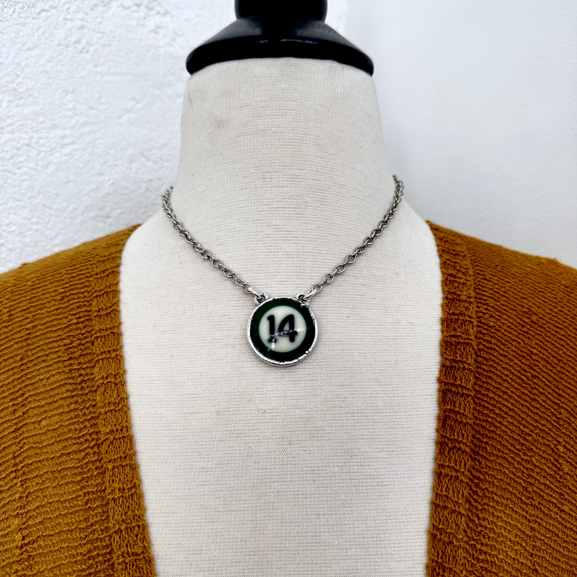 Playing Games - #14 Vintage Pool Ball Necklace Fine Silver - One of a Kind.