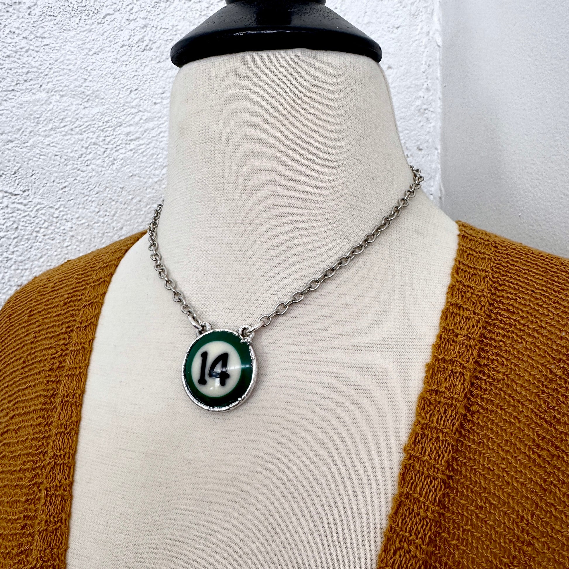 Playing Games - #14 Vintage Pool Ball Necklace Fine Silver - One of a Kind.