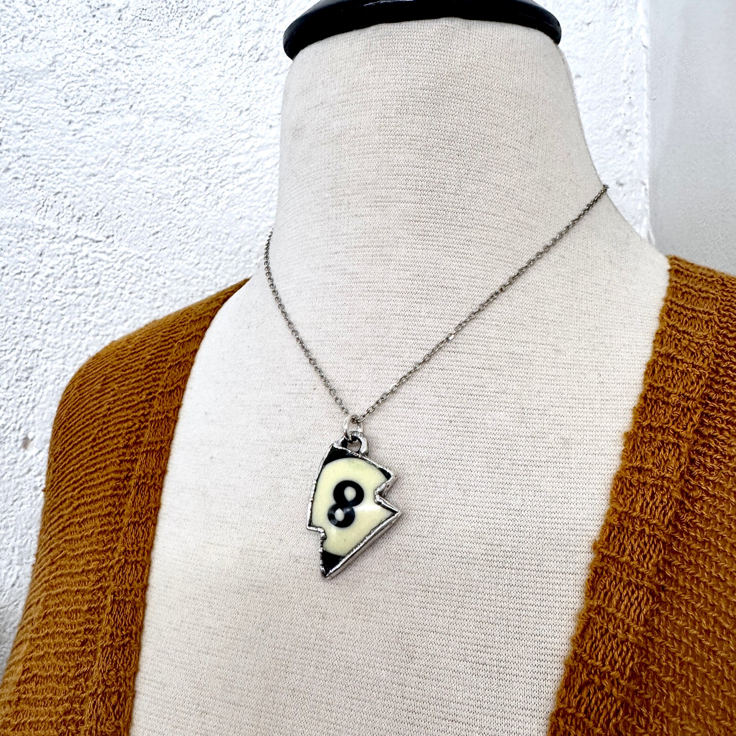 Playing Games - #8 Vintage Pool Ball Necklace Fine Silver - One of a Kind.
