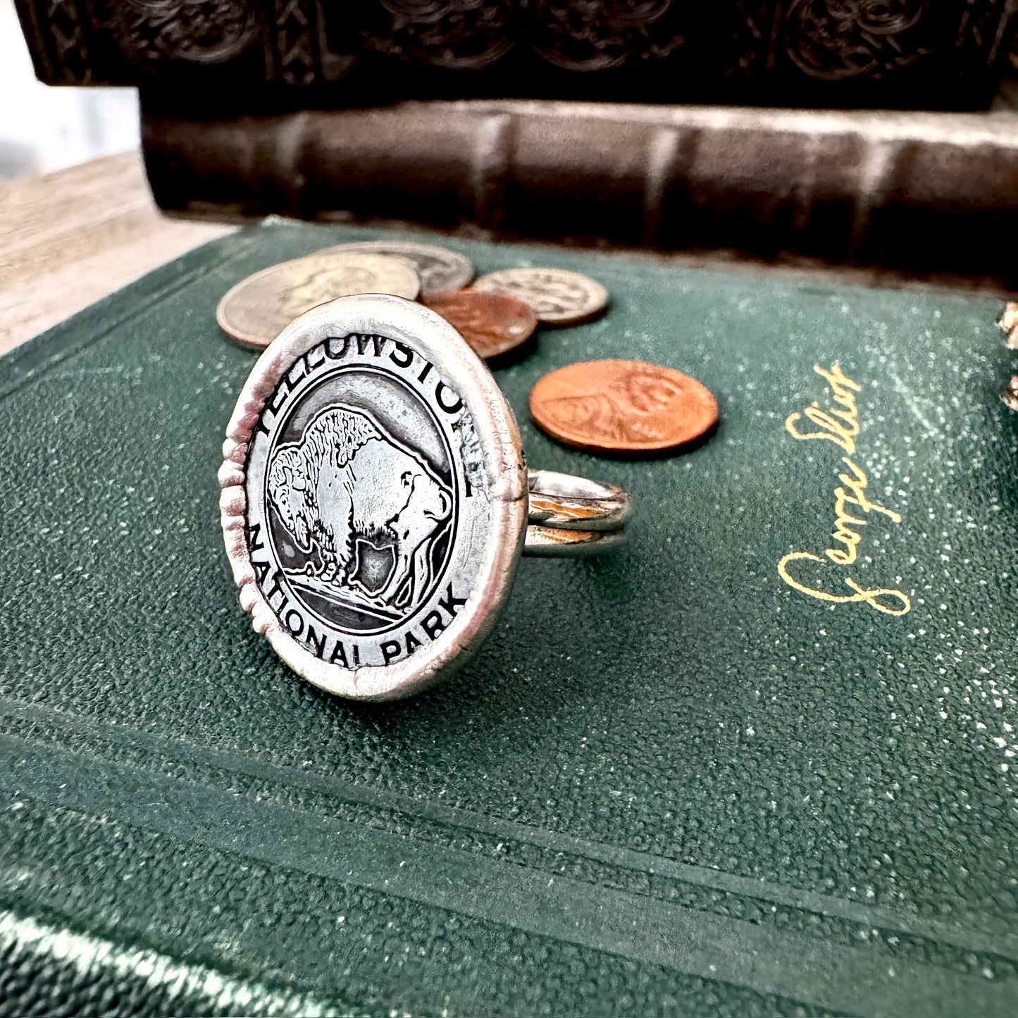Lucky Penny Club - Vintage Collectible Yellowstone National Park Token Ring Fine Silver Size 10 / One of a Kind