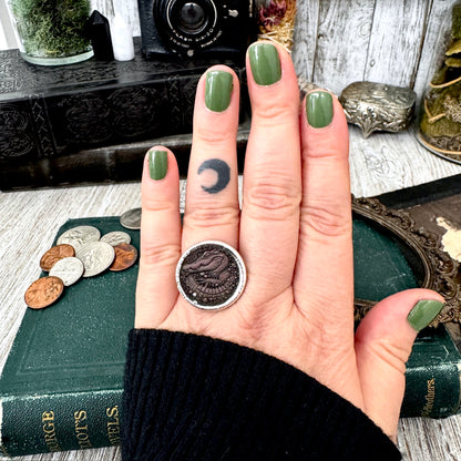 Lucky Penny Club - HOBO Nickel Alligator Coin Ring Fine Silver Size 7.5 / One of a Kind