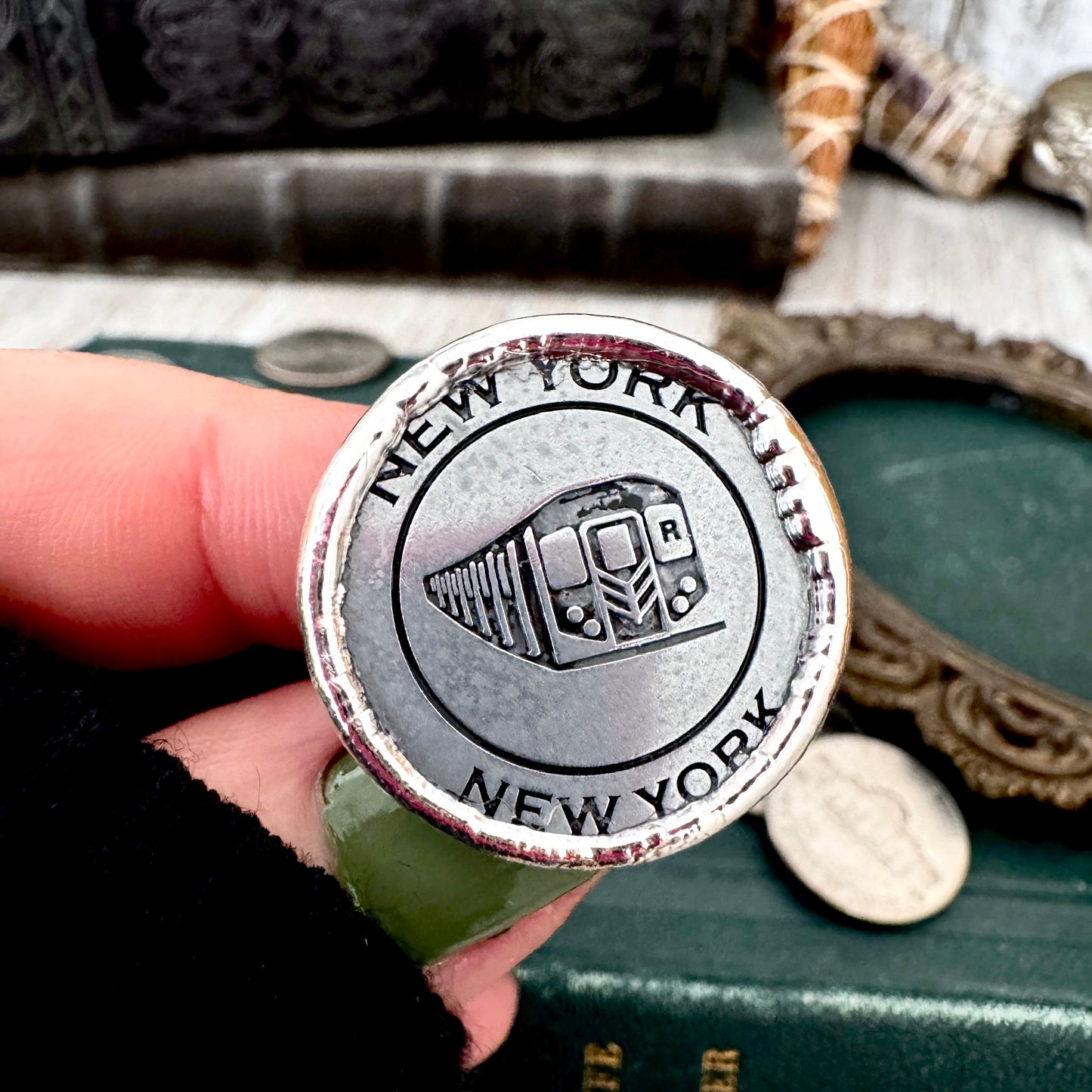 Lucky Penny Club - Vintage Collectible NYC Subway National Parks Token Ring Fine Silver Size 8 / One of a Kind