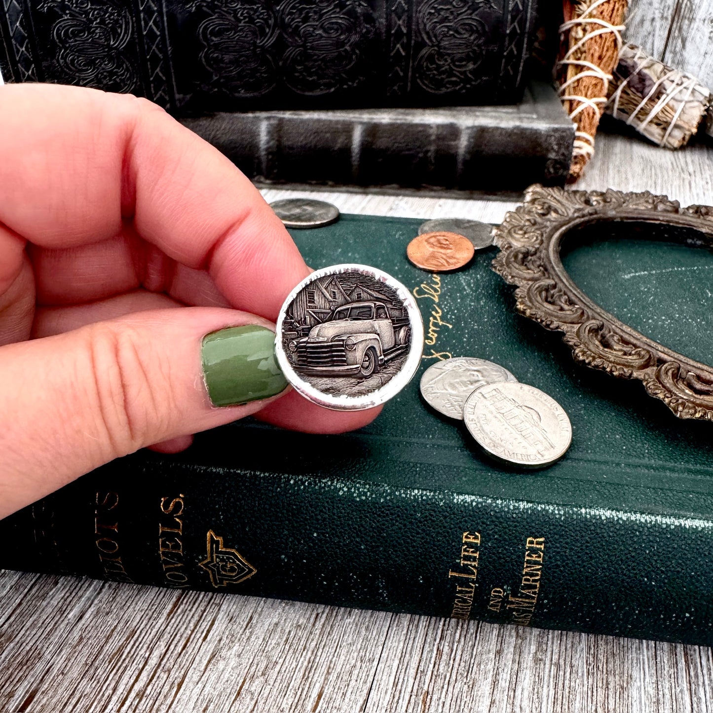 Lucky Penny Club - HOBO Nickel Vintage Truck Coin Ring Fine Silver Size 11 / One of a Kind