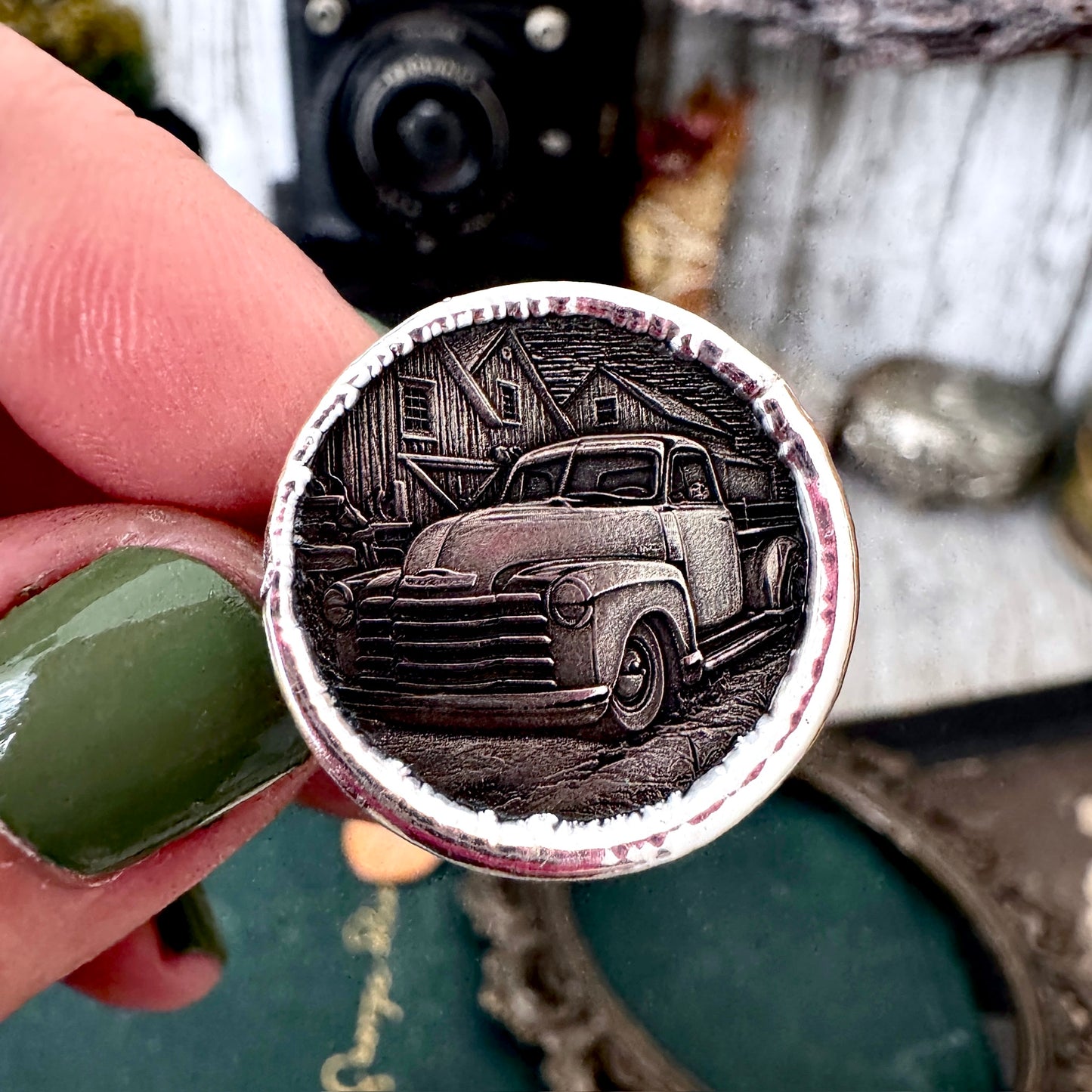 Lucky Penny Club - HOBO Nickel Vintage Truck Coin Ring Fine Silver Size 11 / One of a Kind