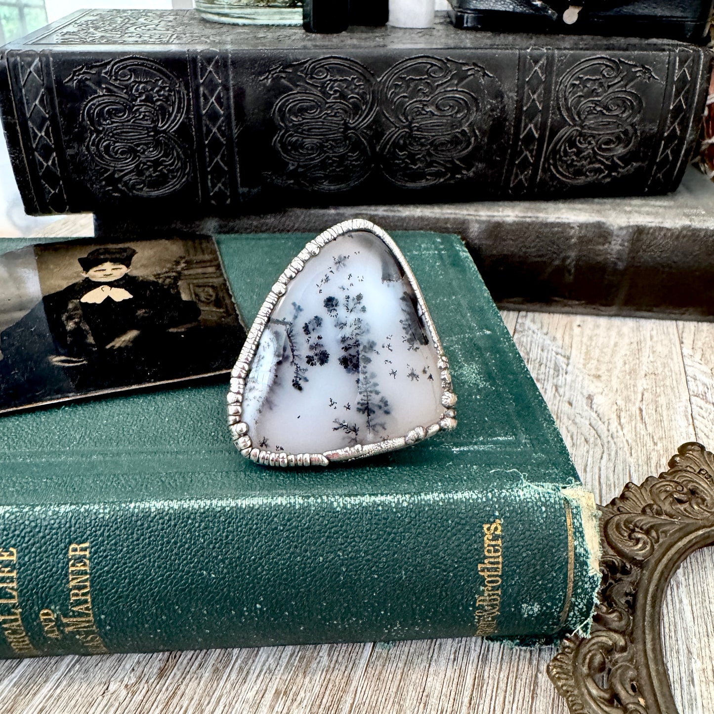 The Colossal Collection - Dendritic Agate Crystal Ring Set in Fine Silver Size 7.5 /One of a Kind FOXLARK