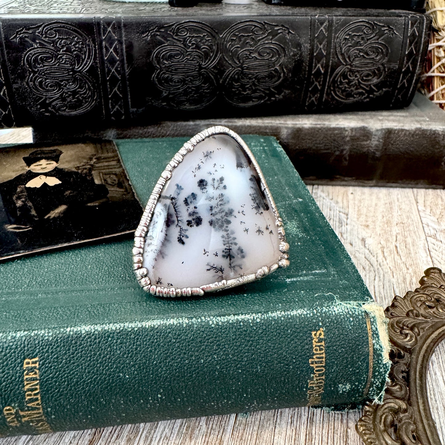 The Colossal Collection - Dendritic Agate Crystal Ring Set in Fine Silver Size 7.5 /One of a Kind FOXLARK