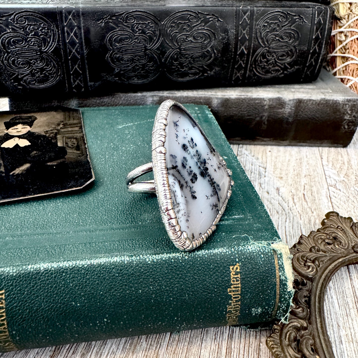 The Colossal Collection - Dendritic Agate Crystal Ring Set in Fine Silver Size 7.5 /One of a Kind FOXLARK