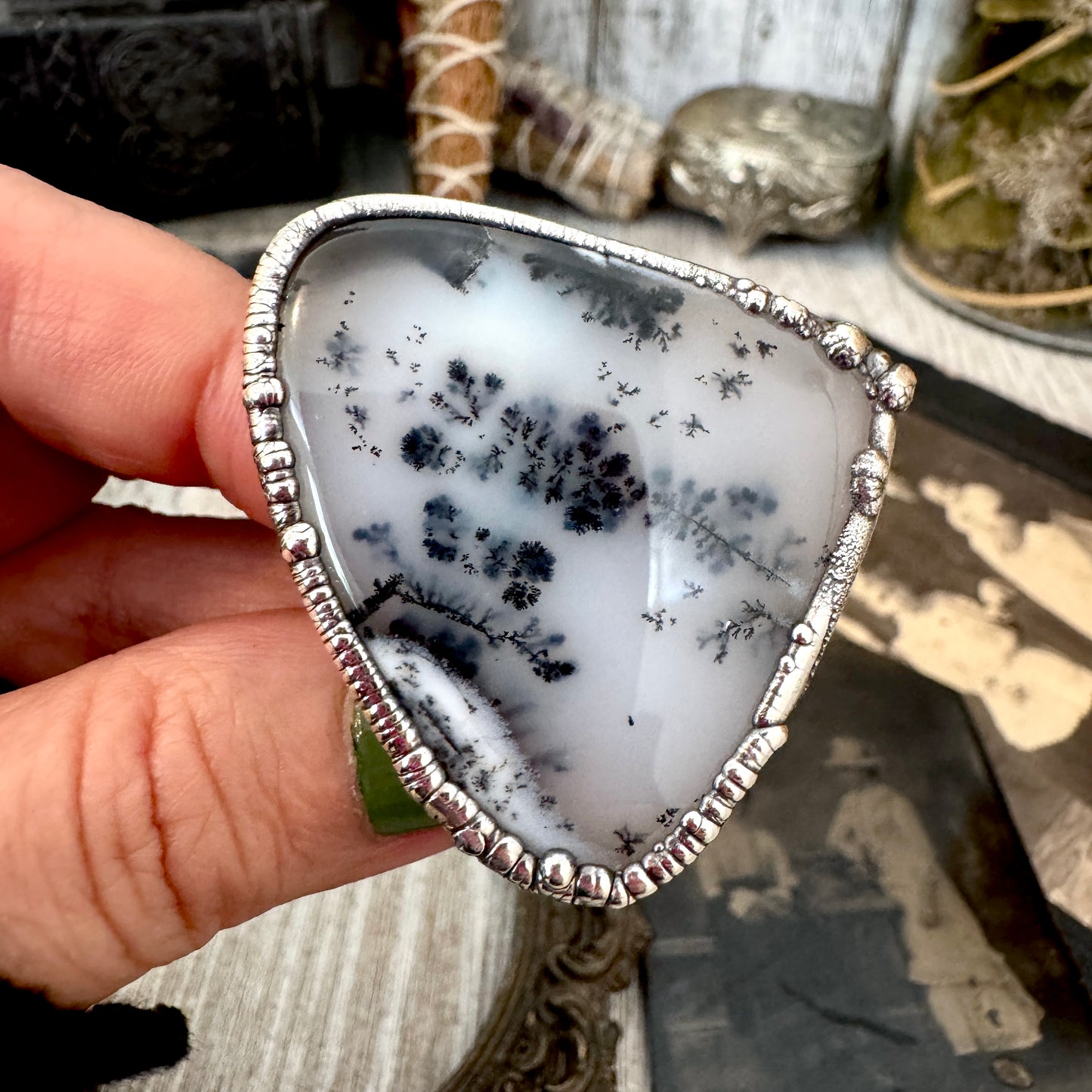 The Colossal Collection - Dendritic Agate Crystal Ring Set in Fine Silver Size 7.5 /One of a Kind FOXLARK