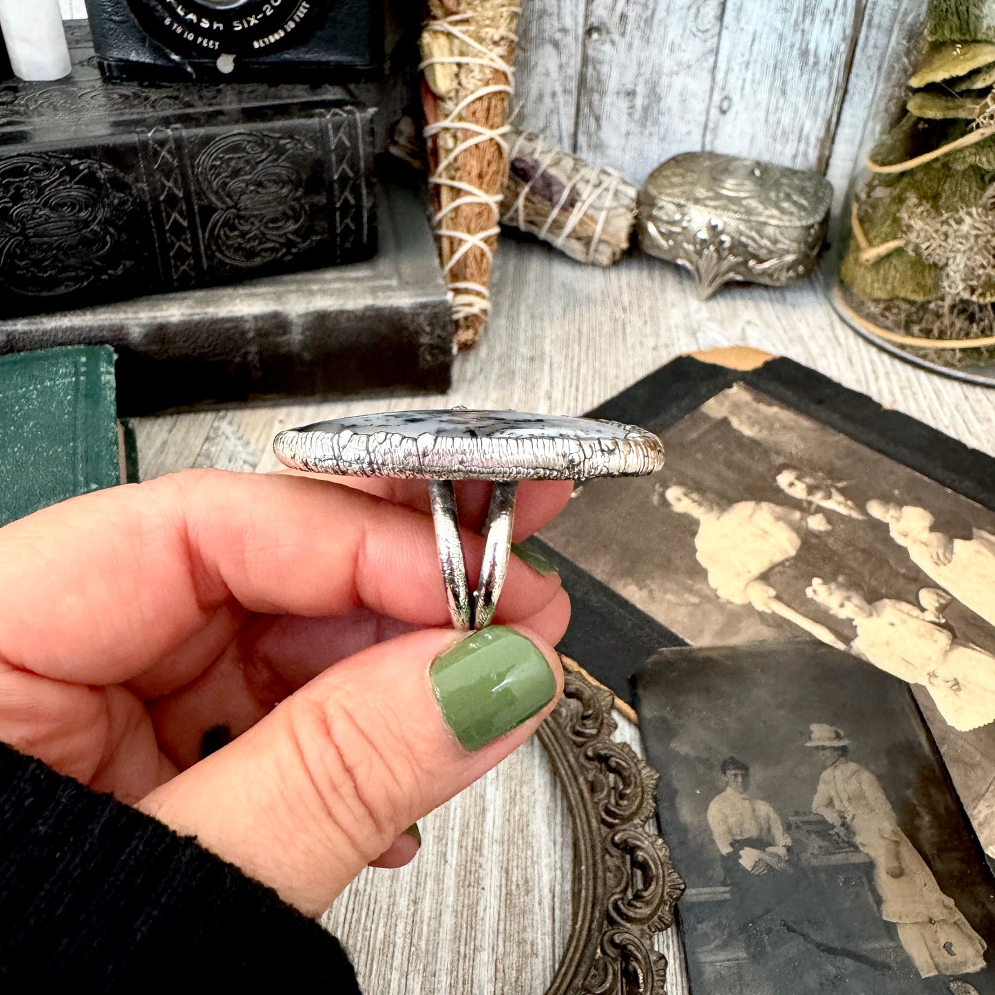 The Colossal Collection - Dendritic Agate Crystal Ring Set in Fine Silver Size 7.5 /One of a Kind FOXLARK