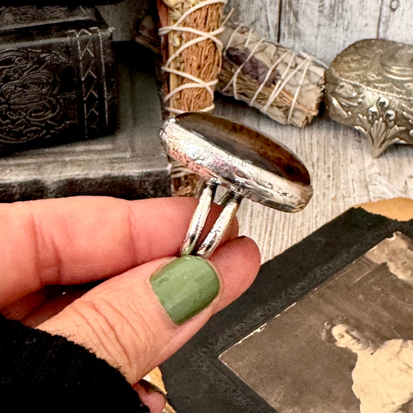 The Colossal Collection - Baltic Amber Ring Fine Silver Size 7.5 / One of a Kind FOXLARK