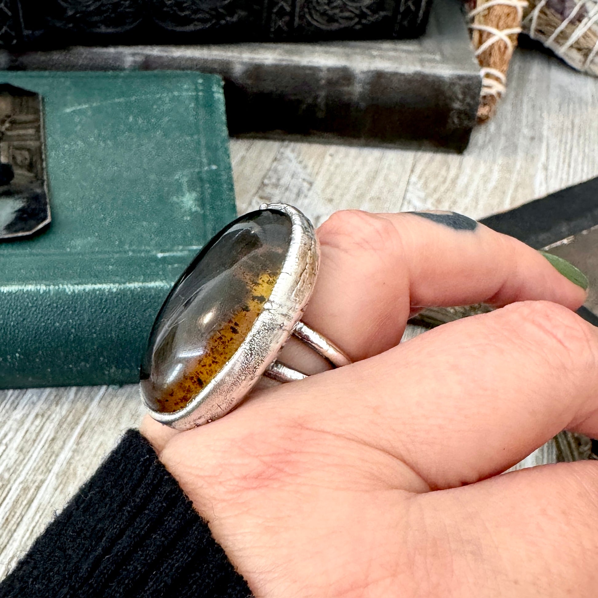 The Colossal Collection - Baltic Amber Ring Fine Silver Size 7.5 / One of a Kind FOXLARK