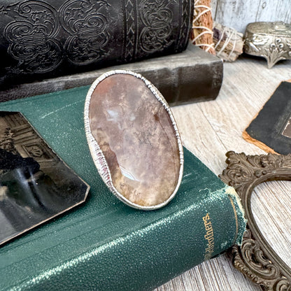 The Colossal Collection - Fancy Moss Agate Crystal Ring Set in Fine Silver Size 8.5 / One of a Kind FOXLARK