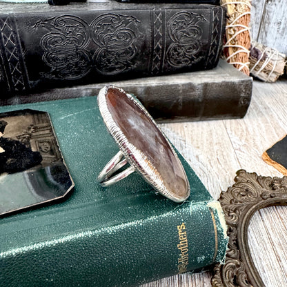 The Colossal Collection - Fancy Moss Agate Crystal Ring Set in Fine Silver Size 8.5 / One of a Kind FOXLARK